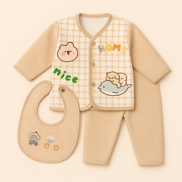 SUNSHINE BABY WINTER PAJAMA SET WITH BIB BEAR BROWN