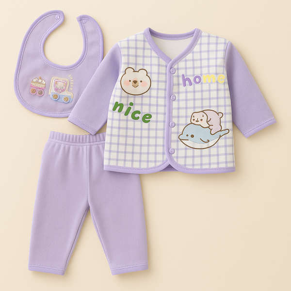 SUNSHINE BABY WINTER PAJAMA SET WITH BIB BEAR PURPLE