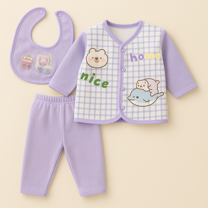 SUNSHINE BABY WINTER PAJAMA SET WITH BIB BEAR PURPLE