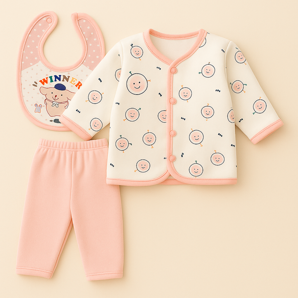 SUNSHINE BABY WINTER PAJAMA SET WITH BIB WINNER PINK