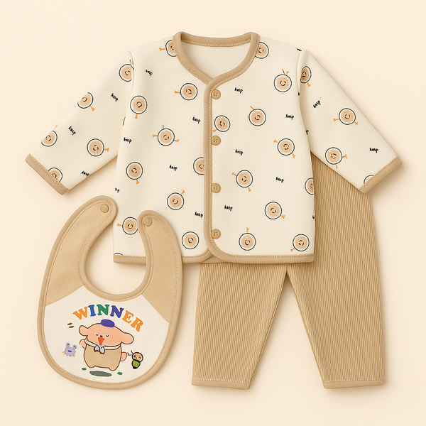 SUNSHINE BABY WINTER PAJAMA SET WITH BIB WINNER BROWN