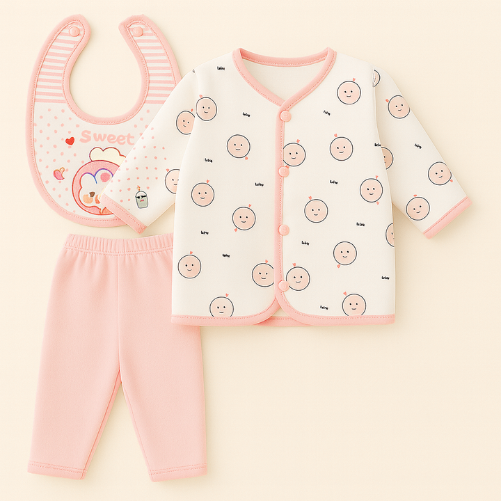 SUNSHINE BABY WINTER PAJAMA SET WITH BIB SWEET PINK