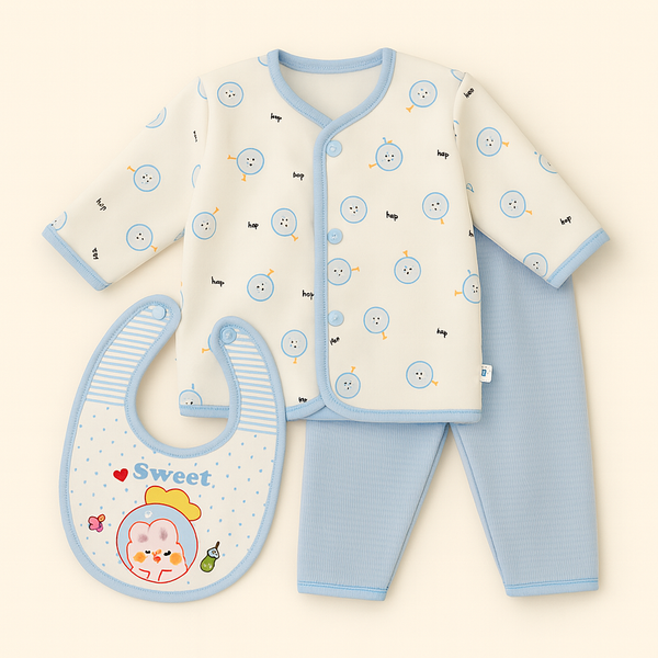 SUNSHINE BABY WINTER PAJAMA SET WITH BIB SWEET BLUE