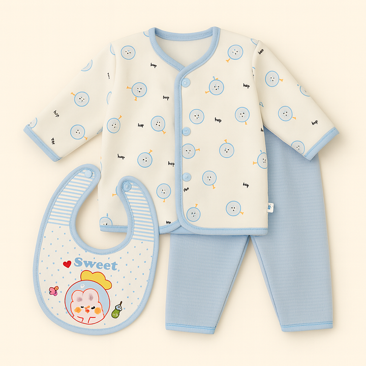 SUNSHINE BABY WINTER PAJAMA SET WITH BIB SWEET BLUE