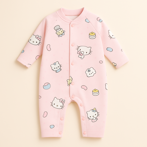 SUNSHINE BABY WINTER FLEECE ROMPER BEAR & KITTY PINK 3-6M