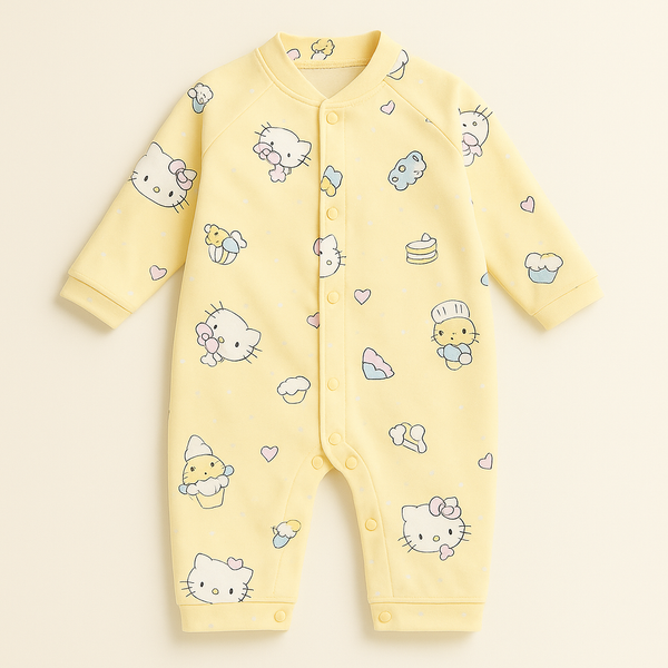 SUNSHINE BABY WINTER FLEECE ROMPER BEAR & KITTY YELLOW 3-6M