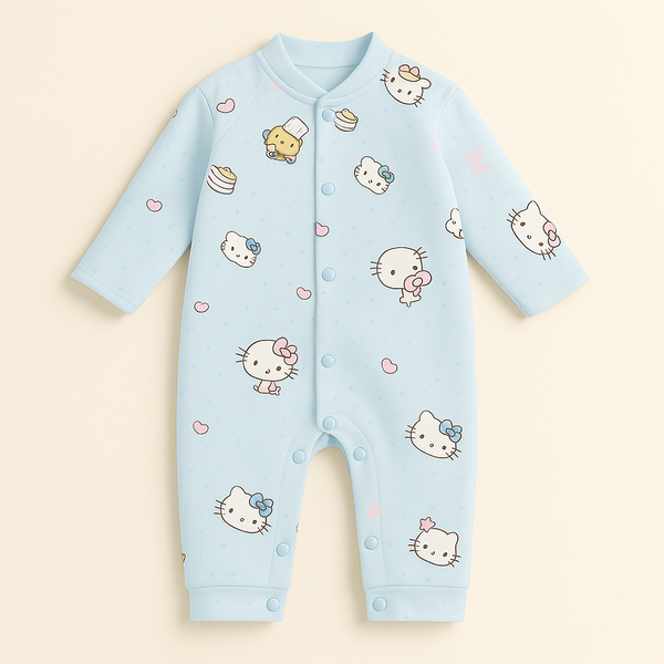 SUNSHINE BABY WINTER FLEECE ROMPER BEAR & KITTY BLUE 3-6M