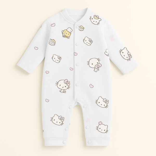 SUNSHINE BABY WINTER FLEECE ROMPER BEAR & KITTY WHITE 3-6M