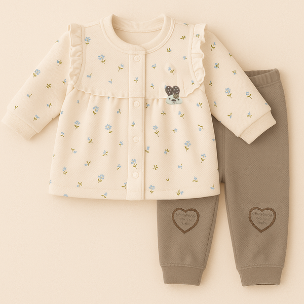 SUNSHINE GIRLS FROK AND PAJAMA SET BUNNY BEIGE 90/52