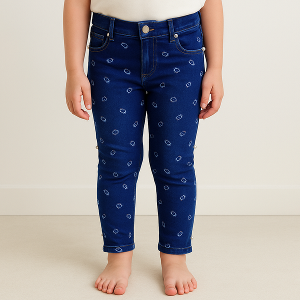 SUNSHINE GIRLS STRETCHABLE TIGHTS PEARLS KITTY DARK BLUE M 3-4Y