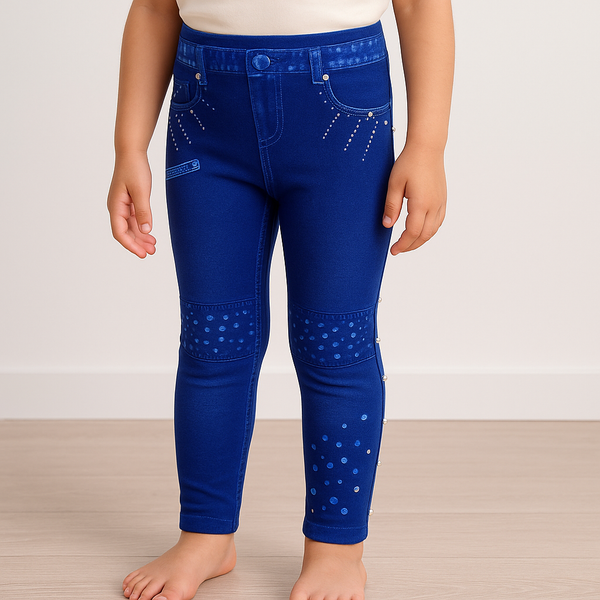 SUNSHINE GIRLS STRETCHABLE TIGHTS PEARLS LINES DARK BLUE XL 7-8Y