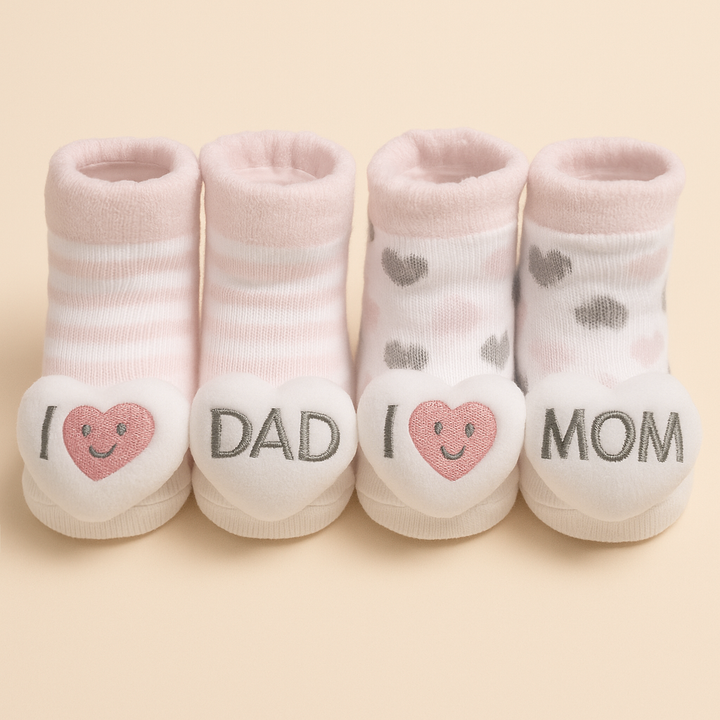 SUNSHINE BABY SHOES 2 PCS SET LOVE DAD MOM PINK 0-9M