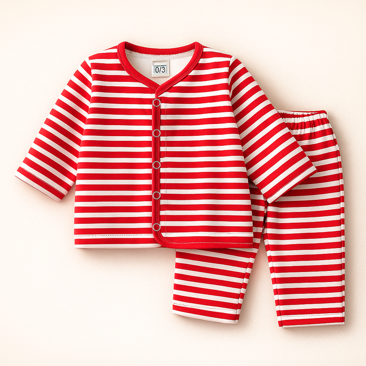 SUNSHINE BABY VELVET FLEECE SLEEPSUIT NARROW STRIPES RED 3-6M