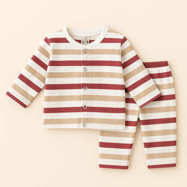 SUNSHINE BABY VELVET FLEECE SLEEPSUIT MULTI STRIPES MAROON 3-6M