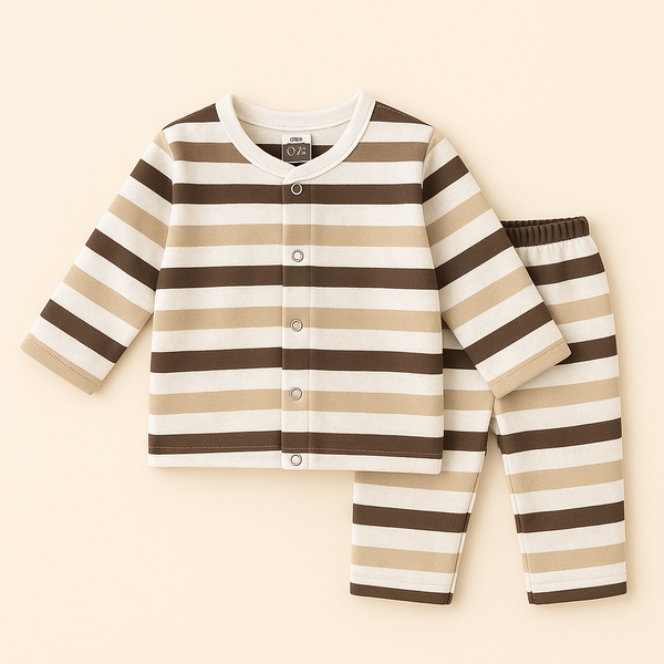 SUNSHINE BABY VELVET FLEECE SLEEPSUIT MULTI STRIPES BROWN 3-6M