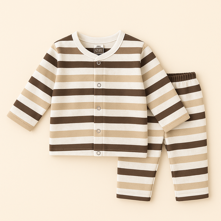 SUNSHINE BABY VELVET FLEECE SLEEPSUIT MULTI STRIPES BROWN 3-6M