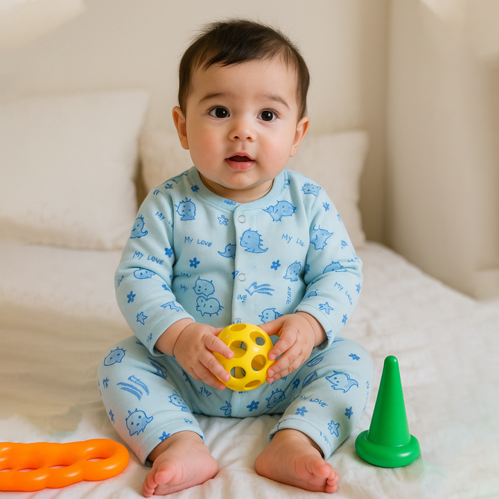 SUNSHINE BABY VELVET FLEECE SLEEPSUIT MULTI DINO BLUE3-6M