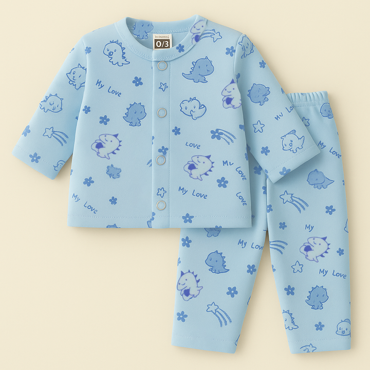 SUNSHINE BABY VELVET FLEECE SLEEPSUIT MULTI DINO BLUE3-6M