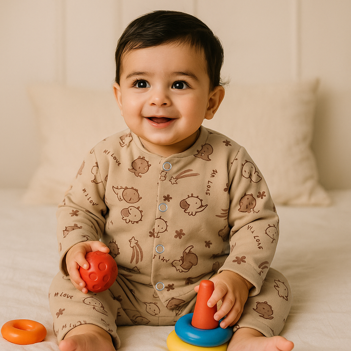 SUNSHINE BABY VELVET FLEECE SLEEPSUIT MULTI DINO BROWN 3-6M