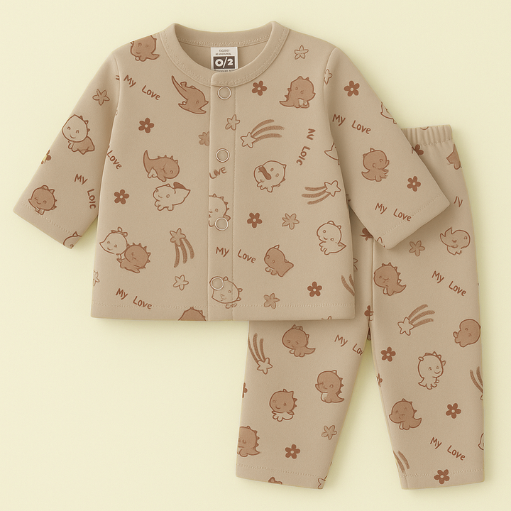SUNSHINE BABY VELVET FLEECE SLEEPSUIT MULTI DINO BROWN 3-6M