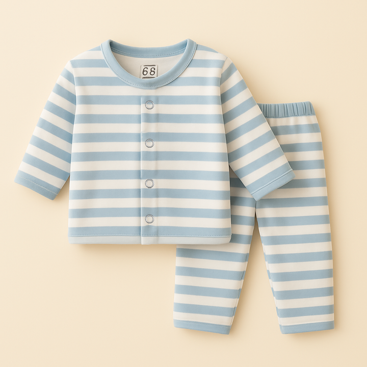 SUNSHINE BABY VELVET FLEECE SLEEPSUIT WIDE STRIPES BLUE 3-6M
