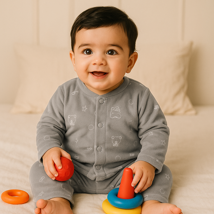 SUNSHINE BABY VELVET FLEECE SLEEPSUIT BEAR & STAR GREY 3-6M