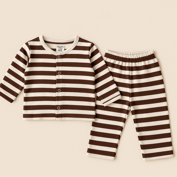 SUNSHINE BABY VELVET FLEECE SLEEPSUIT WIDE STRIPES BROWN 3-6M