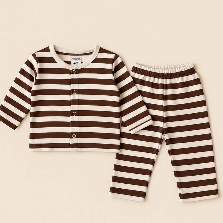 SUNSHINE BABY VELVET FLEECE SLEEPSUIT WIDE STRIPES BROWN 3-6M