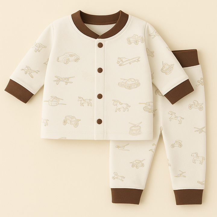 SUNSHINE BABY WINTER PAJAMA SET VEHICLES WHITE 66-48 (6-9M)