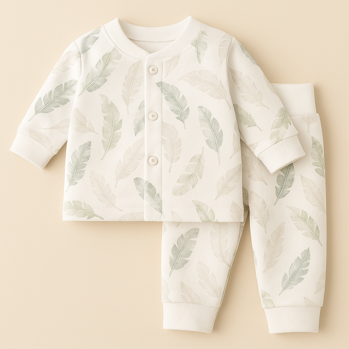 SUNSHINE BABY WINTER PAJAMA SET LEAVES WHITE 59-44 (3-6M)