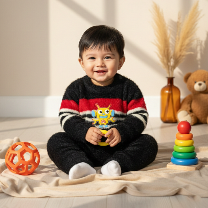 SUNSHINE BABY FUR PAJAMA SET ROBOT BLACK NB