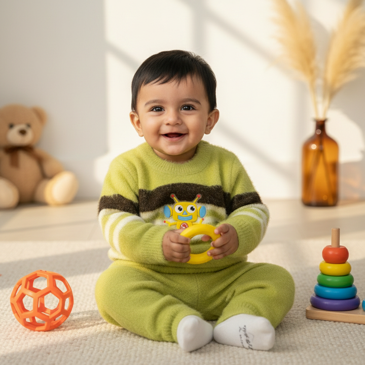 SUNSHINE BABY FUR PAJAMA SET ROBOT GREEN NB