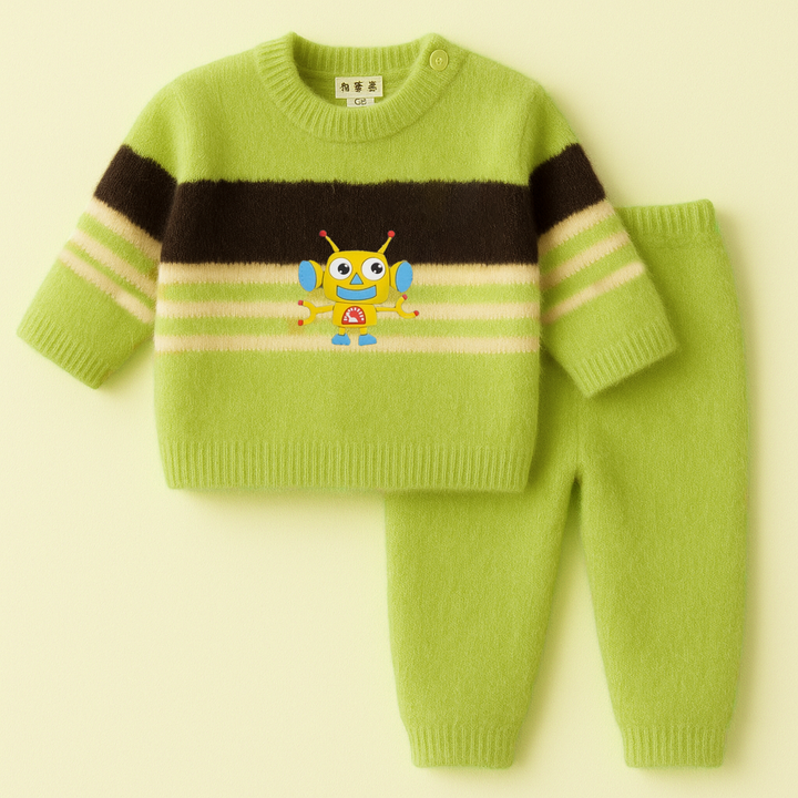 SUNSHINE BABY FUR PAJAMA SET ROBOT GREEN NB