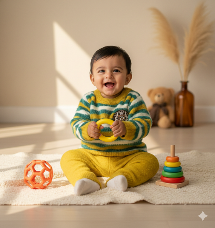 SUNSHINE BABY FUR PAJAMA SET STRIPES LOVE MUSTURD NB