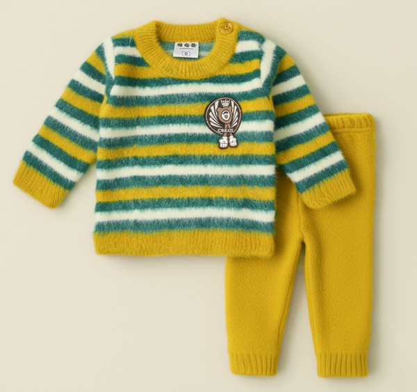 SUNSHINE BABY FUR PAJAMA SET STRIPES LOVE MUSTURD NB