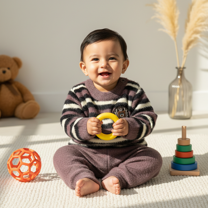 SUNSHINE BABY FUR PAJAMA SET STRIPES LOVE DARK GREY NB