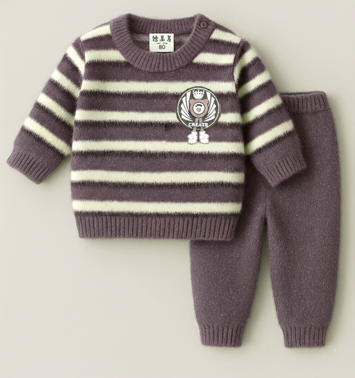 SUNSHINE BABY FUR PAJAMA SET STRIPES LOVE DARK GREY NB