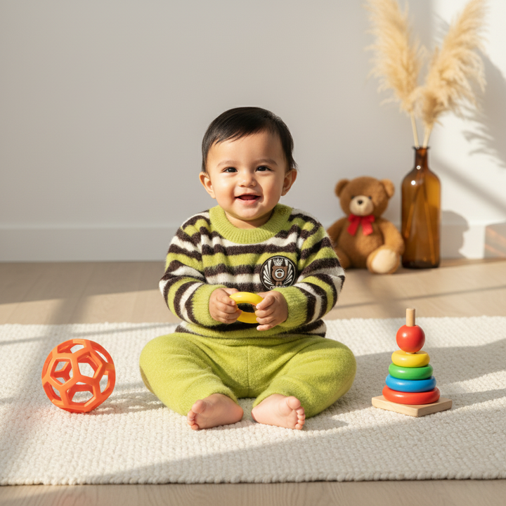 SUNSHINE BABY FUR PAJAMA SET STRIPES LOVE GREEN NB