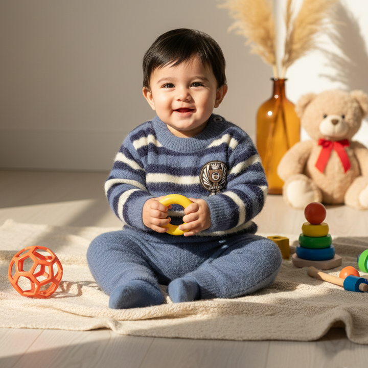 SUNSHINE BABY FUR PAJAMA SET STRIPES LOVE BLUE NB