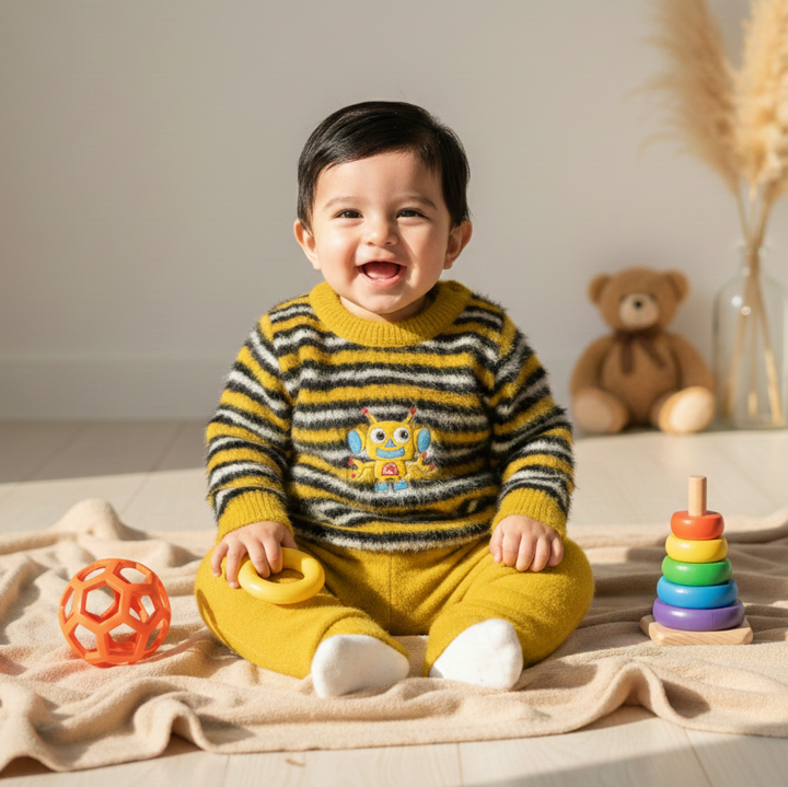 SUNSHINE BABY FUR PAJAMA SET STRIPES ROBOT MUSTURD NB