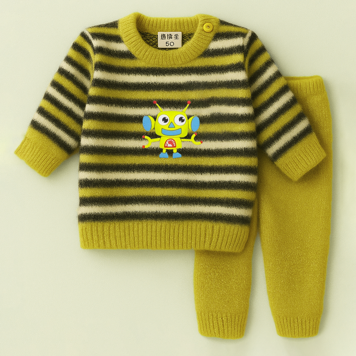 SUNSHINE BABY FUR PAJAMA SET STRIPES ROBOT MUSTURD NB