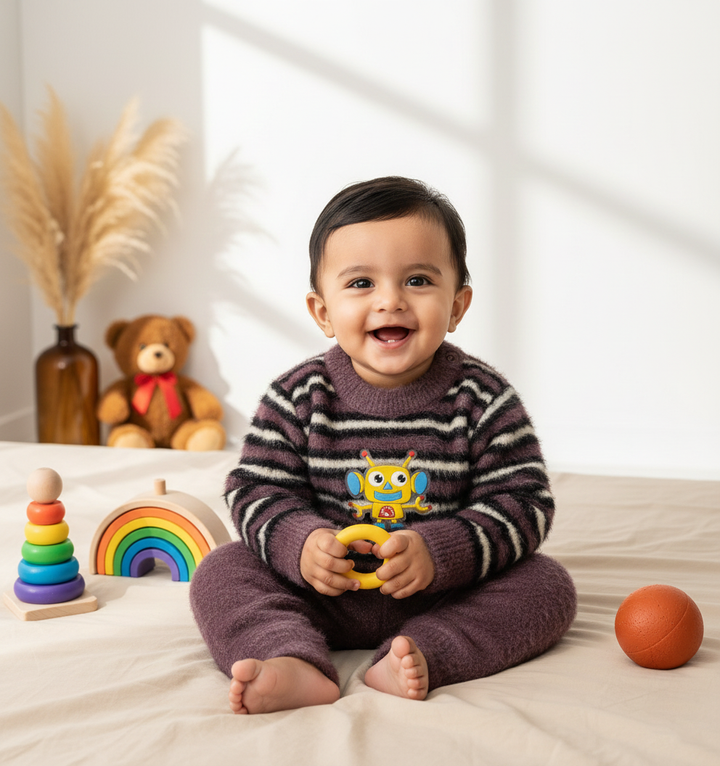 SUNSHINE BABY FUR PAJAMA SET STRIPES ROBOT DARK GREY NB