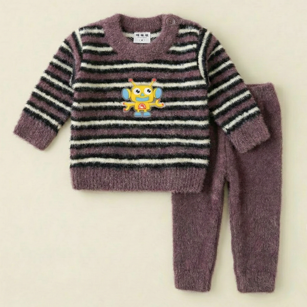 SUNSHINE BABY FUR PAJAMA SET STRIPES ROBOT DARK GREY NB