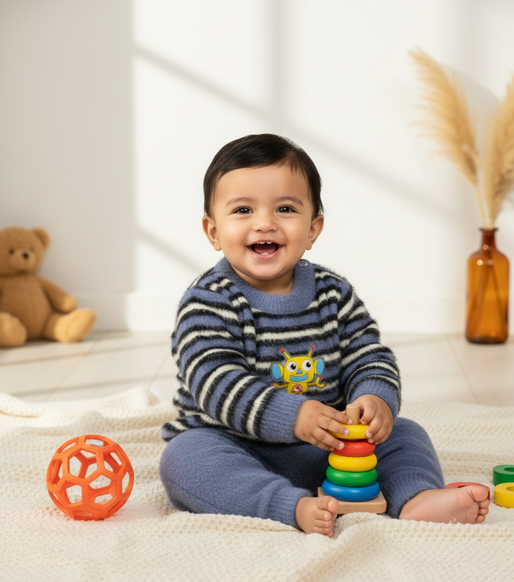 SUNSHINE BABY FUR PAJAMA SET STRIPES ROBOT BLUE NB