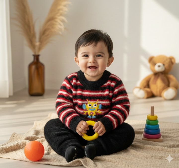 SUNSHINE BABY FUR PAJAMA SET STRIPES ROBOT RED NB