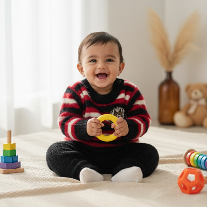 SUNSHINE BABY FUR PAJAMA SET STRIPES LOVE RED NB