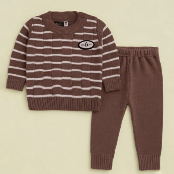 SUNSHINE BABY WOOLEN PAJAMA SET (HUANG 6) STRIPES LIGHT BROWN NB