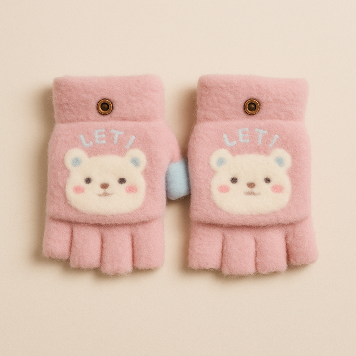 SUNSHINE BABY FLEECE HALF FINGER GLOVES KITTY PINK