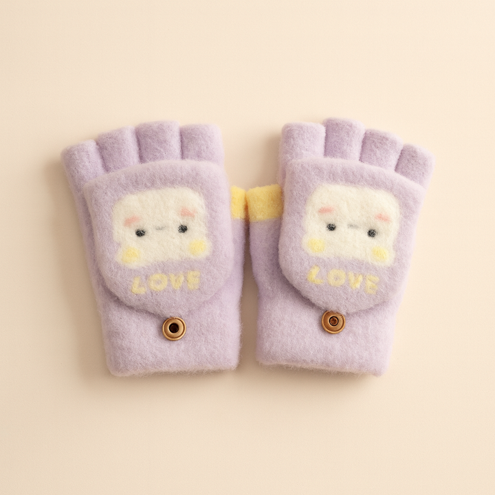 SUNSHINE BABY FLEECE HALF FINGER GLOVES KITTY PURPLE