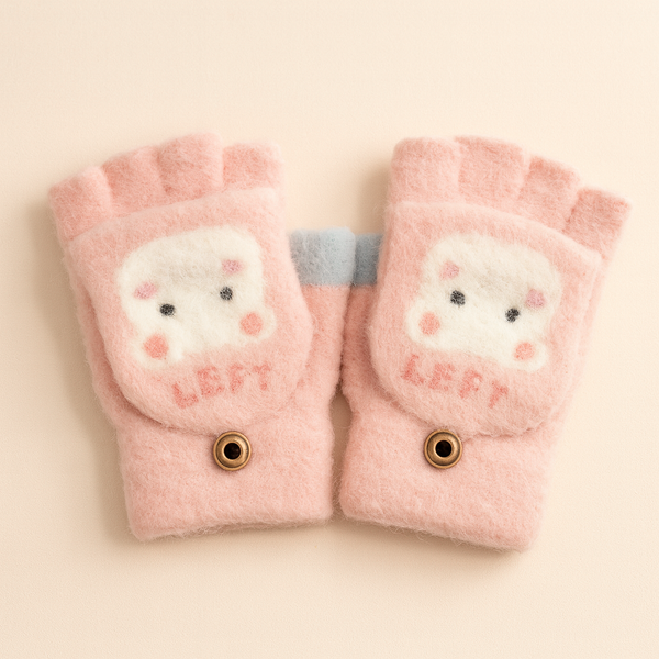 SUNSHINE BABY FLEECE HALF FINGER GLOVES KITTY BABY PINK
